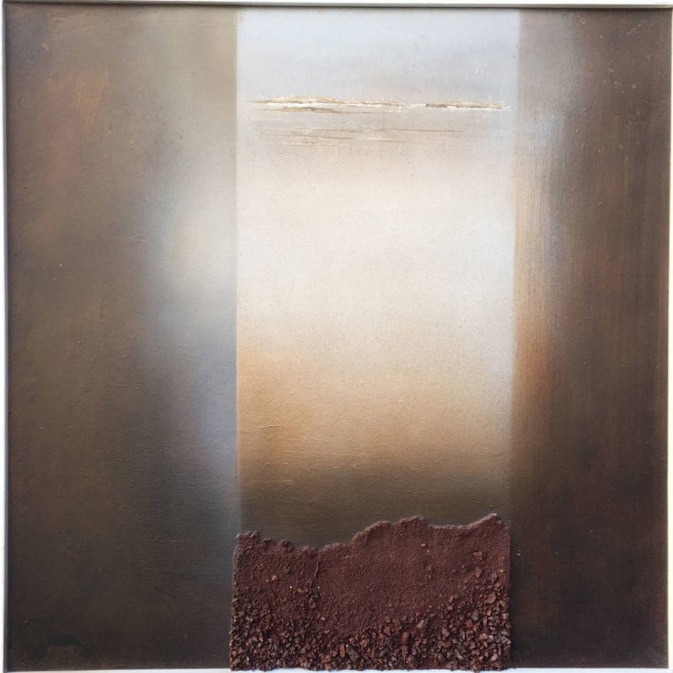 « Au delà du volcan » tech.mixte sur bois 50/50cm. 2021 Alain Rebord